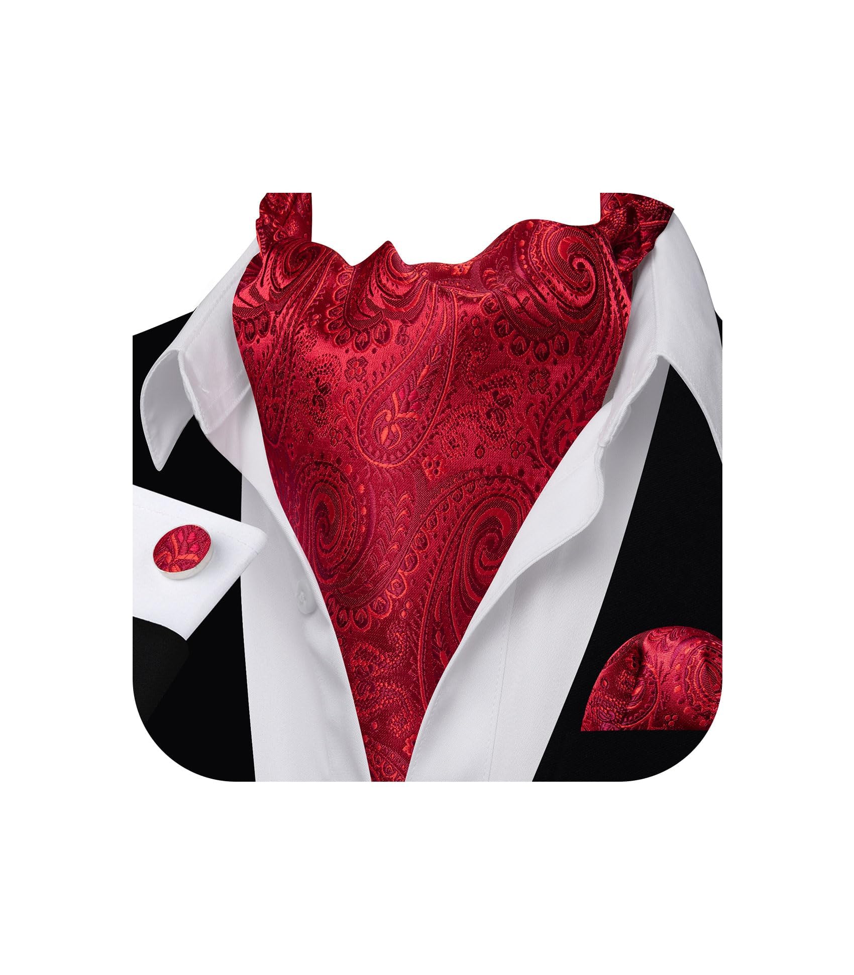 Barry.Wang Ascot for Men Cravat Tie Sets Paisley Scarf Self Tie Necktie