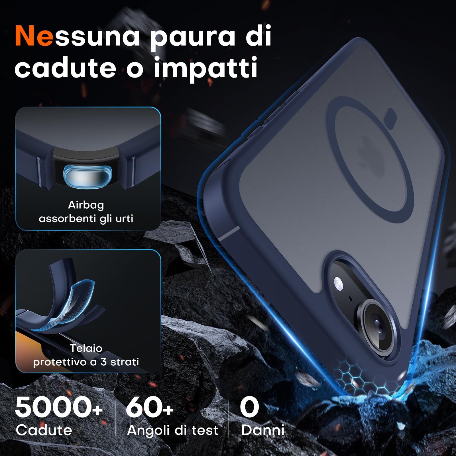 TOCOL Cover Magnetica per iPhone 16e 6,1 Pollic, Compatibile con MagSafe, Custodia Antiurto Traslucida Opaca, Blu