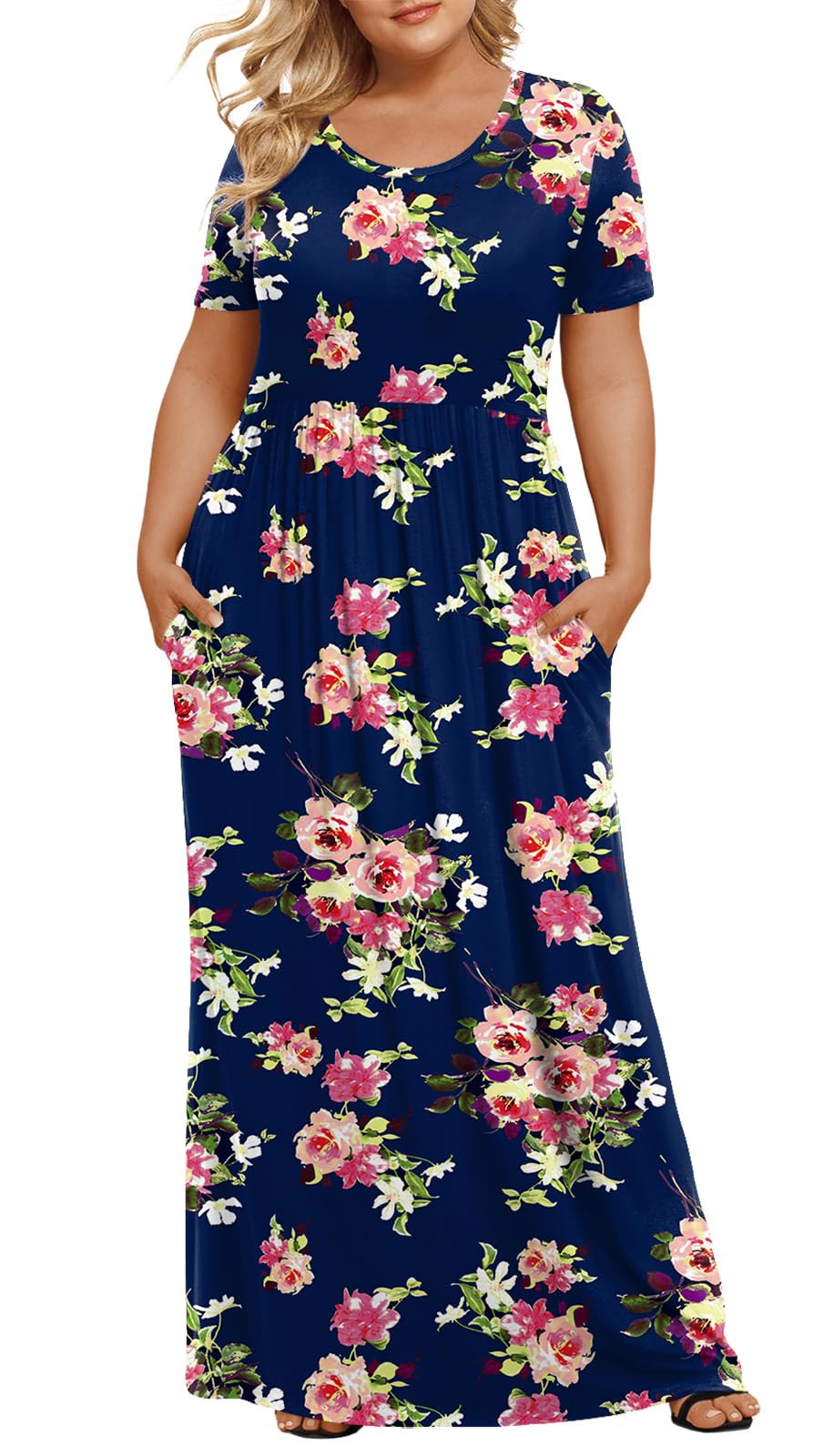 LONGYUAN Women's Plus Size Maxi Dresses Summer Short Sleeve Casual Long Dress 2026 XL-6XL