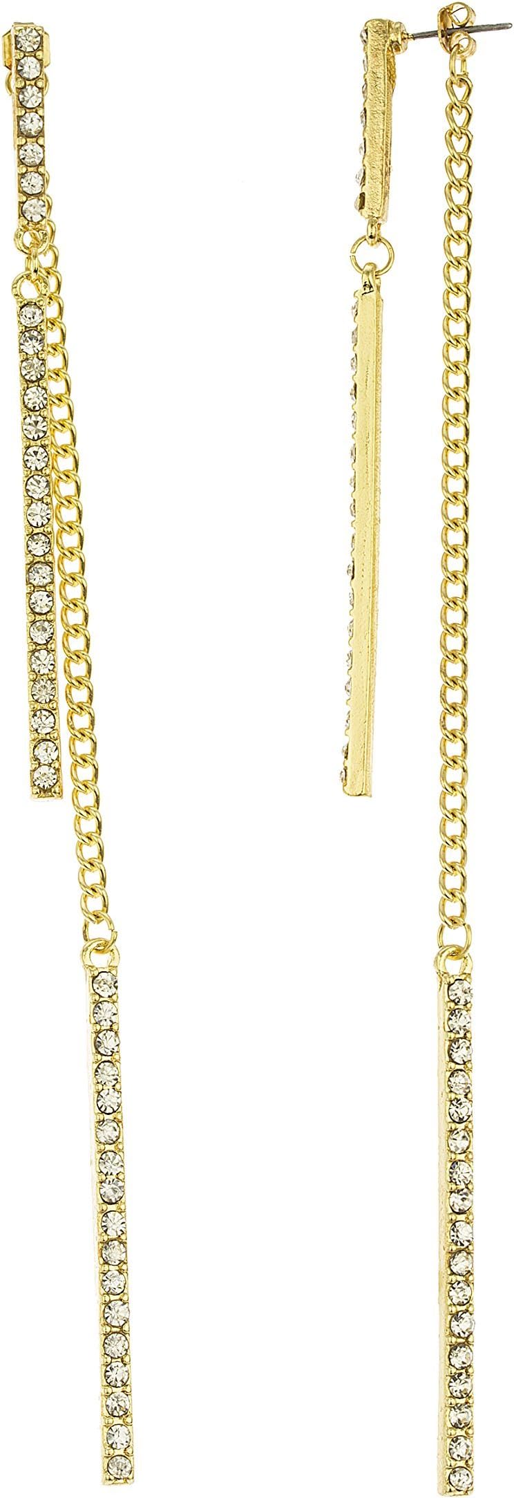 Goldtone Dangling Stone Bar Chain 6 Inch Drop Earrings