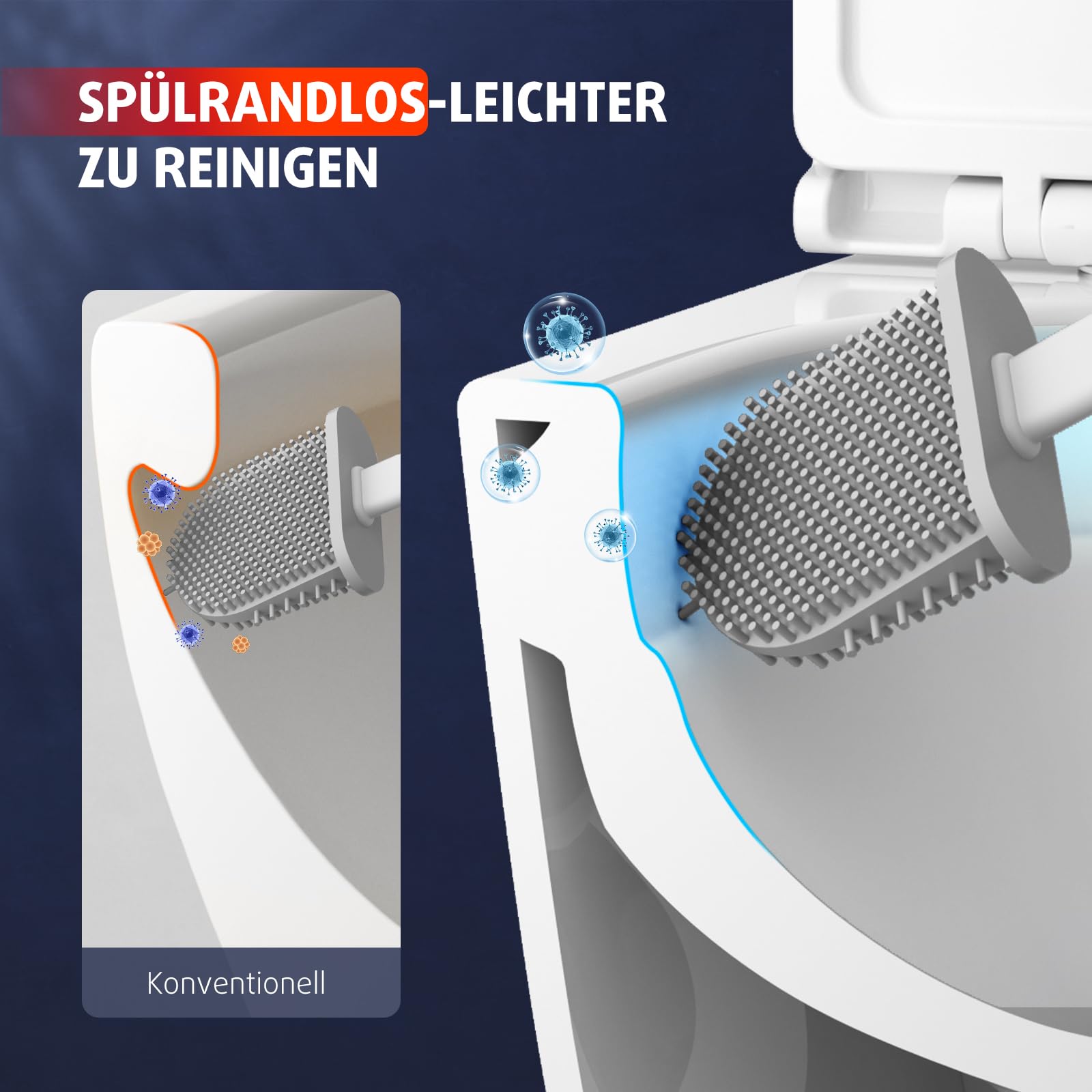 Rainsworth WC suspendu sans bord – Cuvette murale à 360° Superspin – Cuvette et abattant de WC avec système d'abaissement automatique – Blanc