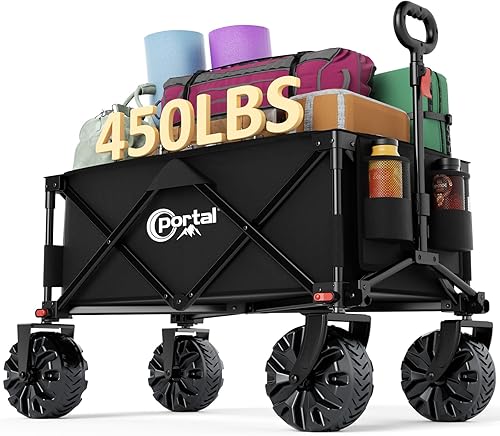 PORTAL Carros plegables plegables de playa, resistentes con ruedas todo terreno para exteriores, campamento, jardín, compras, comestibles, plegable,