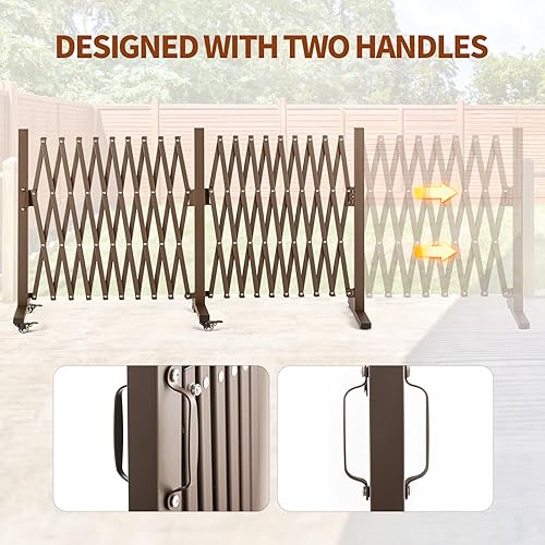 Miniatura 5 de TECSPACE Valla de jardín expandible de aluminio, puerta de barricada portátil con ruedas, valla retráctil ajustable, barrera de seguridad de