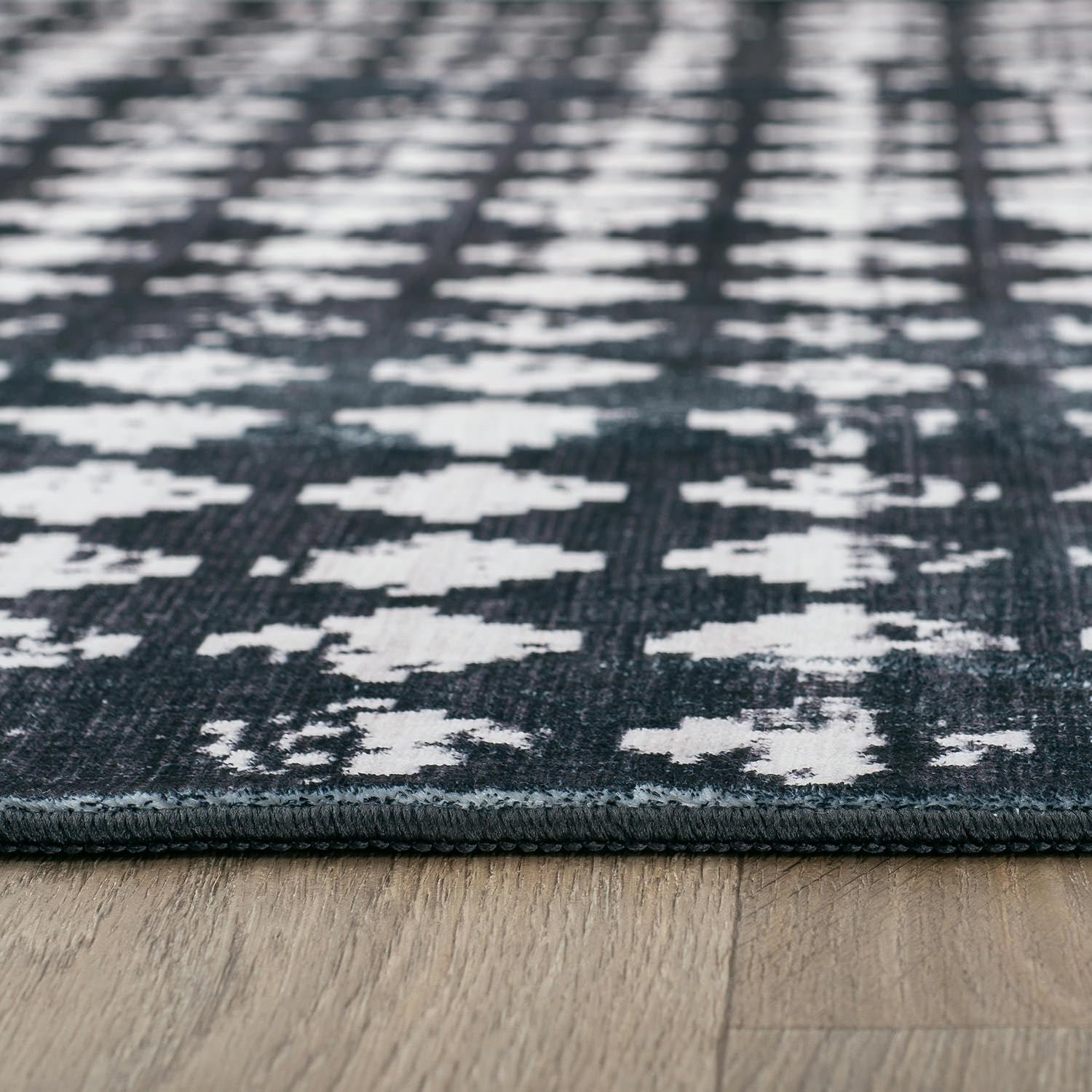 Rugshop Geometric Distressed Abstract Washable Non Slip Area Rug 2' x 3' Black