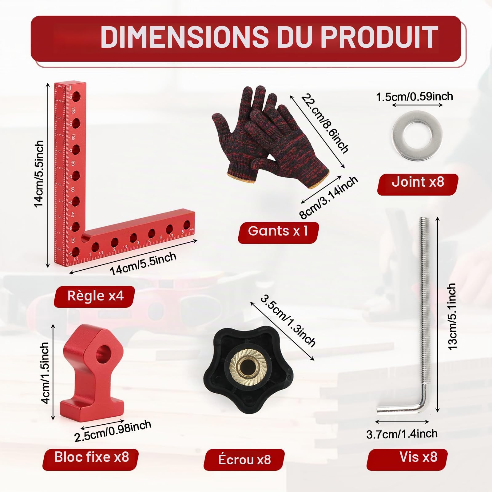 Pince à Angle Droit 90 Degrés, Serre Joint Angle Droit Aluminium 14 X 14 cm Equerre de Positionnemen Serre Cadre Fixation à Angle Outils de Travail du Bois (Rouge 4 Pack)