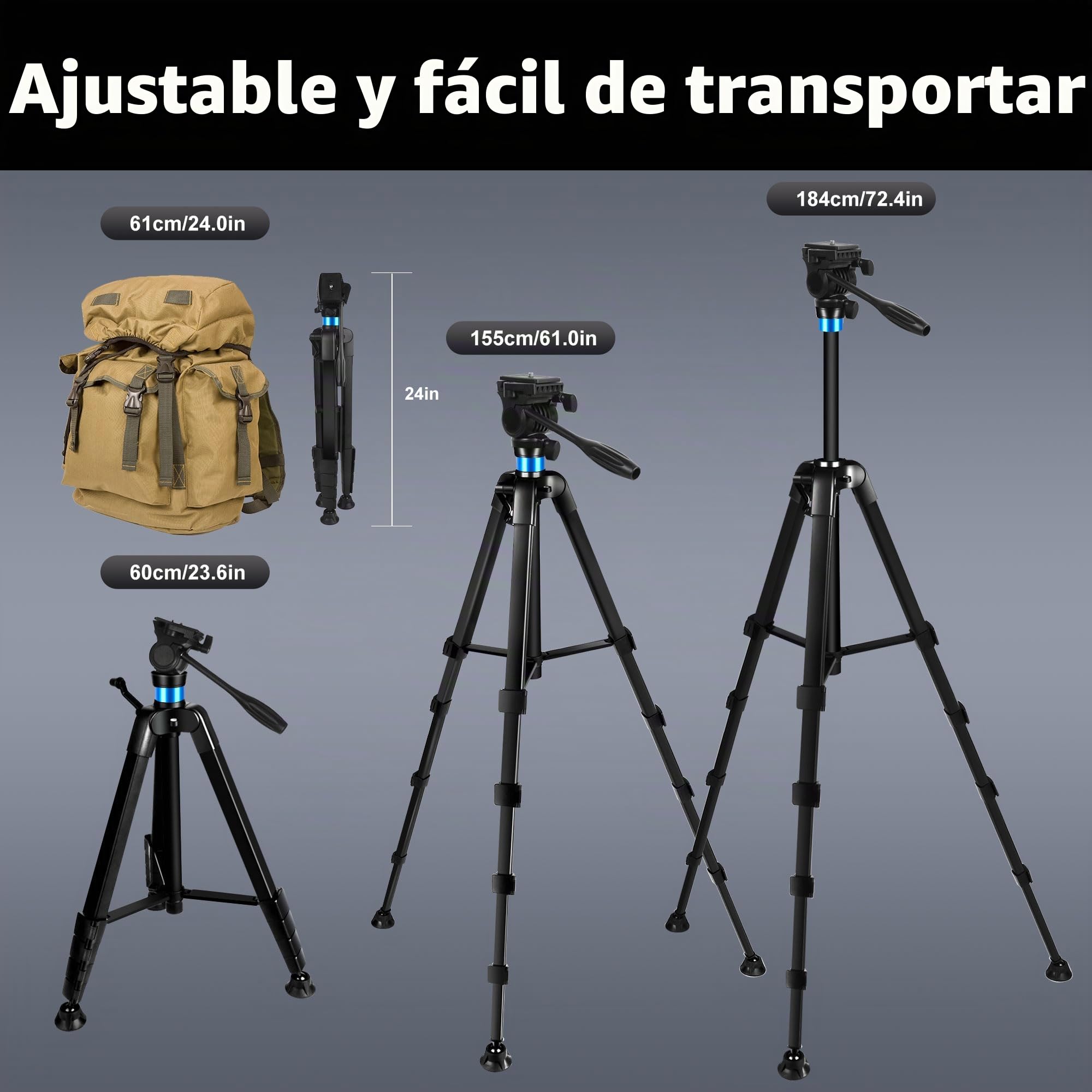 184 cm Trípode para Prismáticos, con Adaptador para Binoculares y 2 Placa de Montaje rápido, Compatible con Prismáticos/Telescopios Astronómicos/Telescopio Terrestre/Cámaras DSLR/ (Carga 10 kg)
