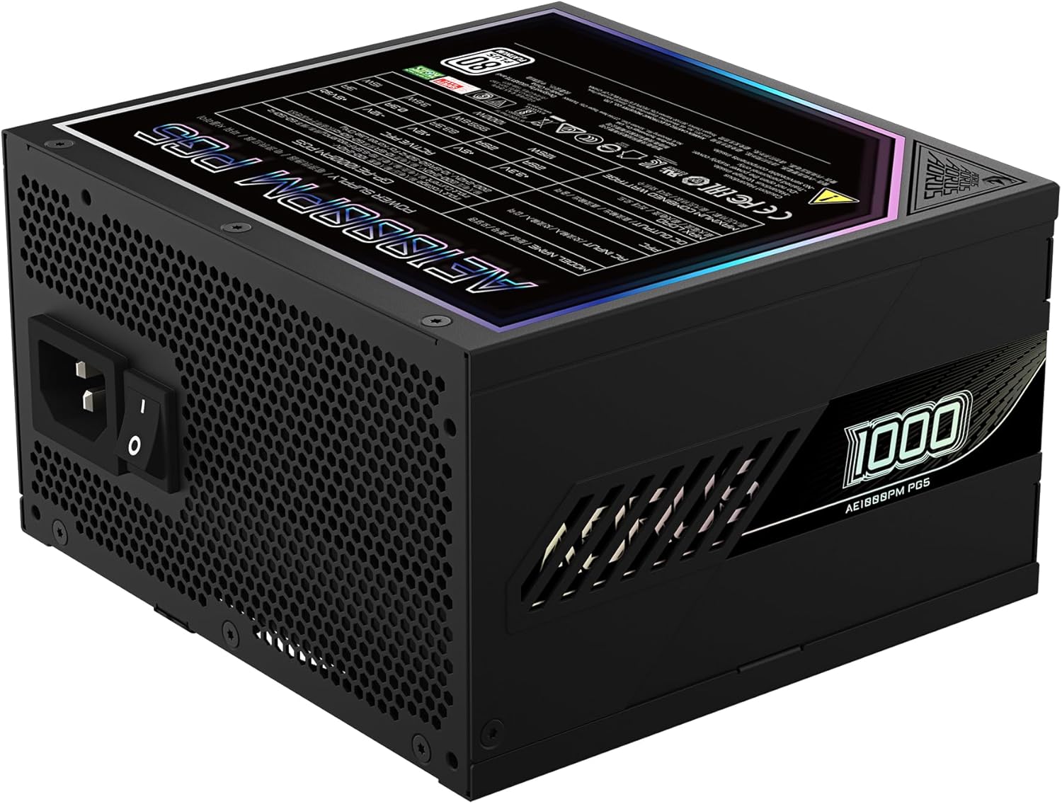 Rear panel of the GIGABYTE AORUS Elite P1000W Ice Power Supply, showing the AC power input and power switch