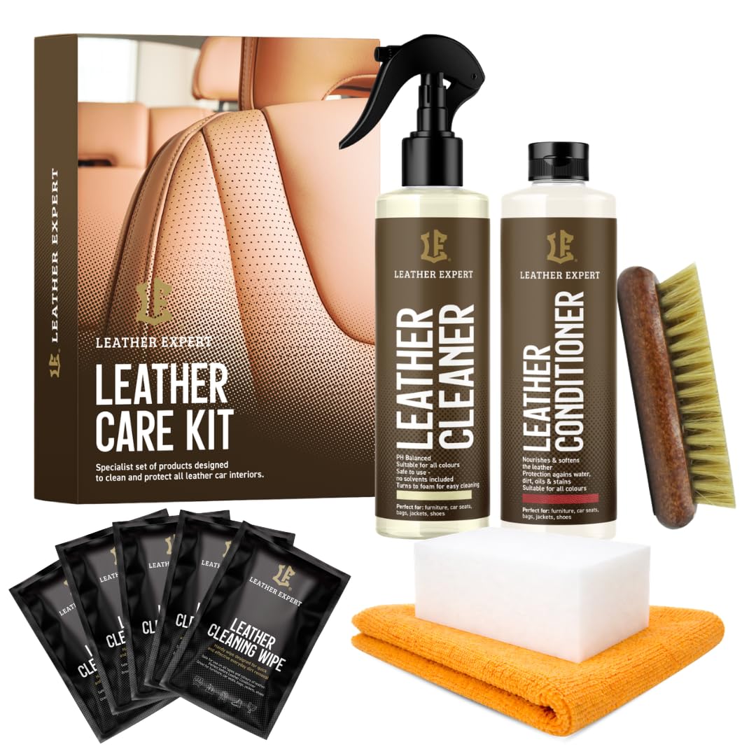 Leather Expert Lederpflege Set Kit per la Cura della Pelle dell'auto - 250 ml + 250 ml - Set Lederreiniger Auto - Leder Reinigung Auto - Kun