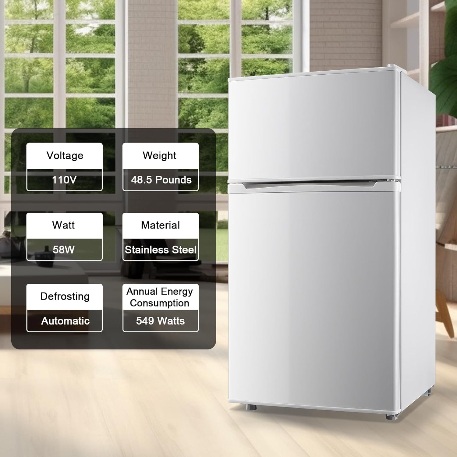 WANAI Compact Refrigerator 3.2 Cu.Ft Retro Mini Fridge With Freezer 2 Door Mini Refrigerator with 7 TEMP Modes, Removable Shelves, LED Lights, Ideal for Apartment Camper Dorm and Office, Black