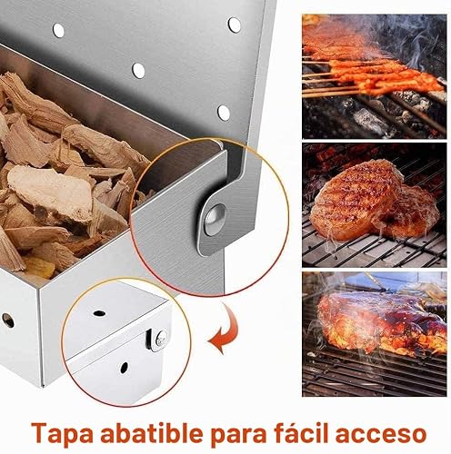 Miniatura 5 de Actiusis Caja Para Ahumar, Caja Para Ahumar De Acero Inoxidable Para Parrilla De Barbacoa, Caja Para Ahumar Para Parrilla De Gas, Parrillas De Carbón Y De Gas