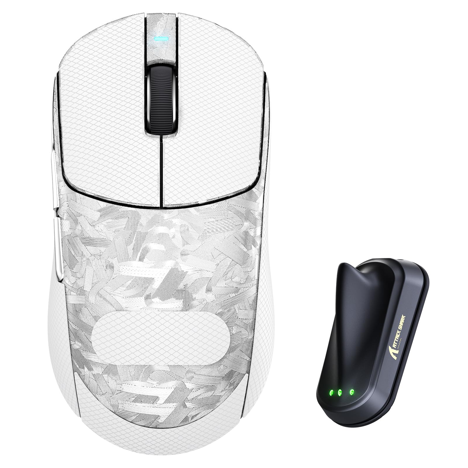 ATTACK SHARK RS3 ULTRA Souris Gamer Sans Fil, Fibre de Carbone Ultra-Légère 63g, Capteur PAW3955MAX, Puce Nordic 54L15, 8K Hz Polling, 52K DPI, BT/2.4G/Filaire, Souris Ergonomique pour Esports, Argent