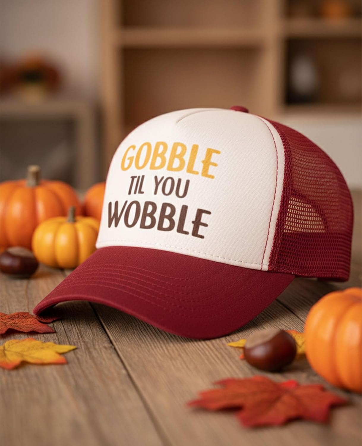 Tstars Gobble Til You Wobble Turkey Hat - Funny Thanksgiving Cap for Men & Women, Adjustable Mesh Baseball Style - Image 5