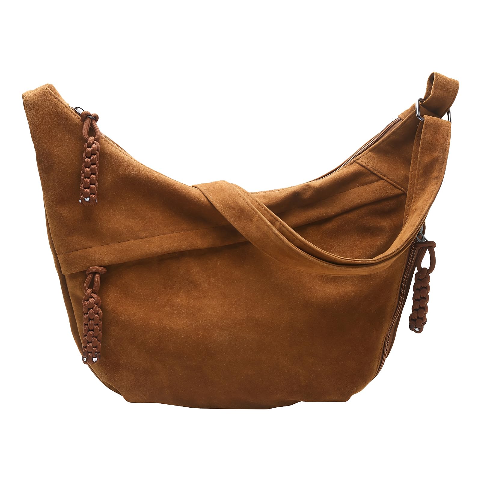 MRKU Umhängetasche aus Wildlederimitat, Retro-Stil, große Handtasche für Damen