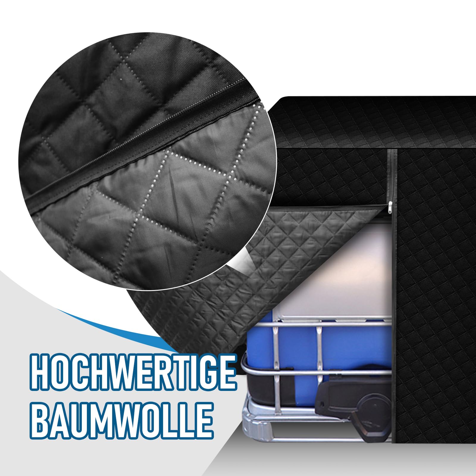IBC czarna pokrywa zbiornika z bawełny, pokrowiec ochronny z zamkiem błyskawicznym, zbiornik na wodę 1000 l, plandeka ochronna na wodę, ochrona przed mrozem, izolacja cieplna, akcesoria do