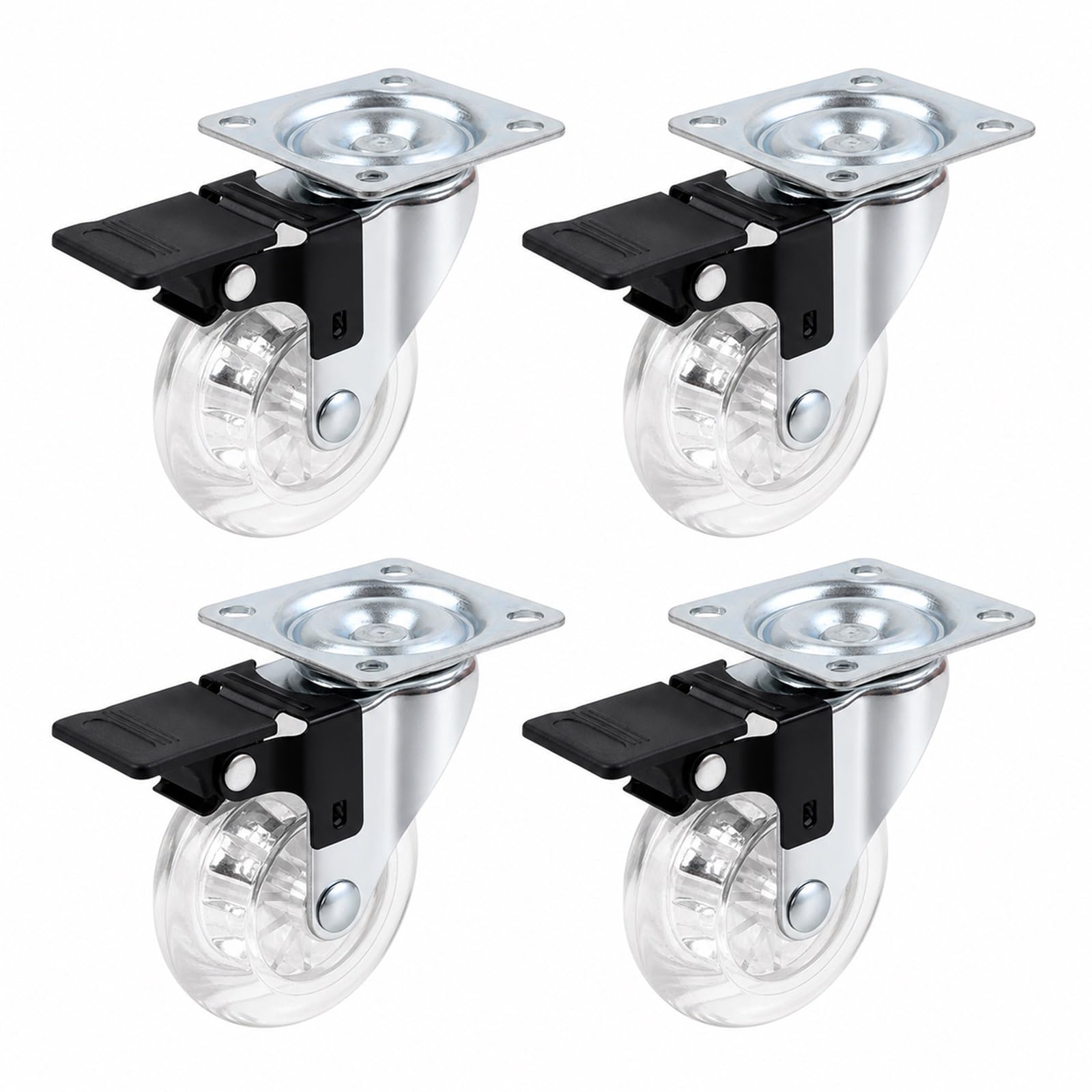 Roulettes pour meubles transparente avec freins pivotantes en PU pour armoire