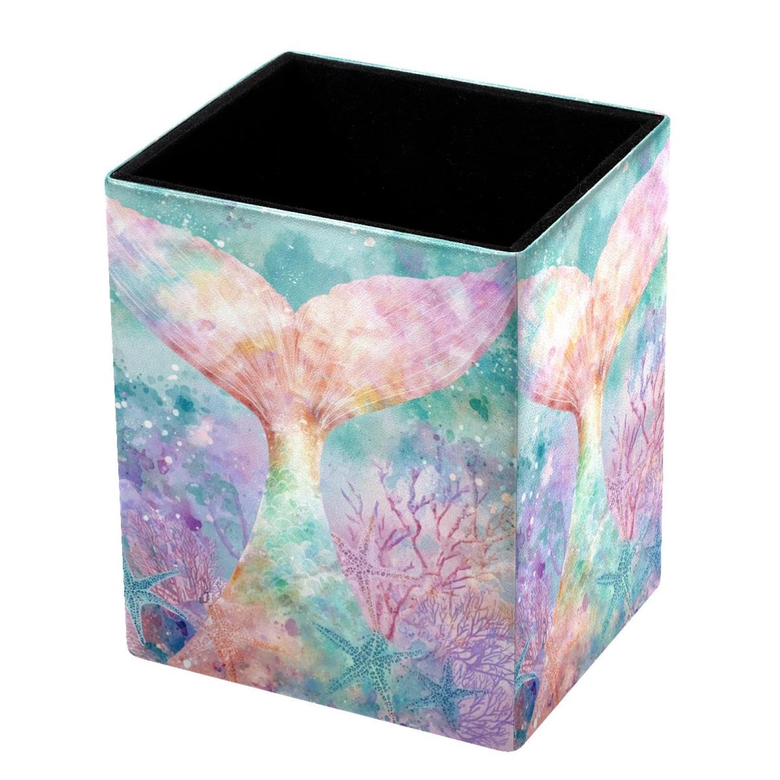 VAPOKF Pencil Holders for Desk, Mermaid Printed Pen Holders Pen Pot Makeup Brushes Storage Desktop Stationery Supplies Organiser for Home Office