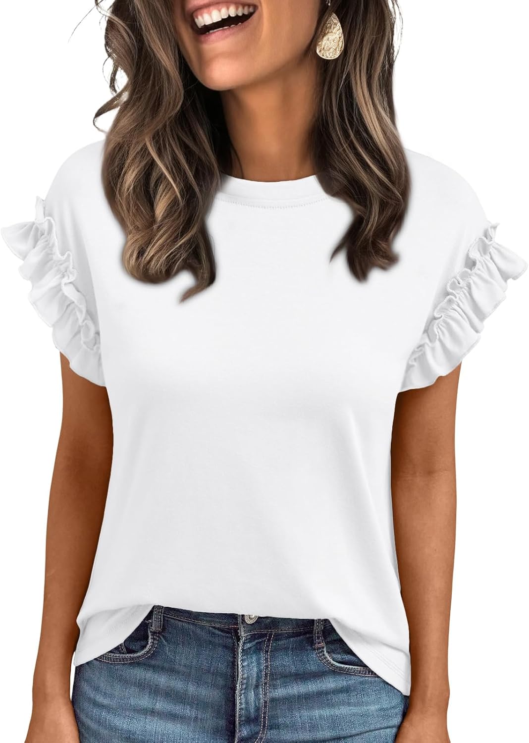 Short sleeve tops tshirts ruffle crewneck for AUTOMET.