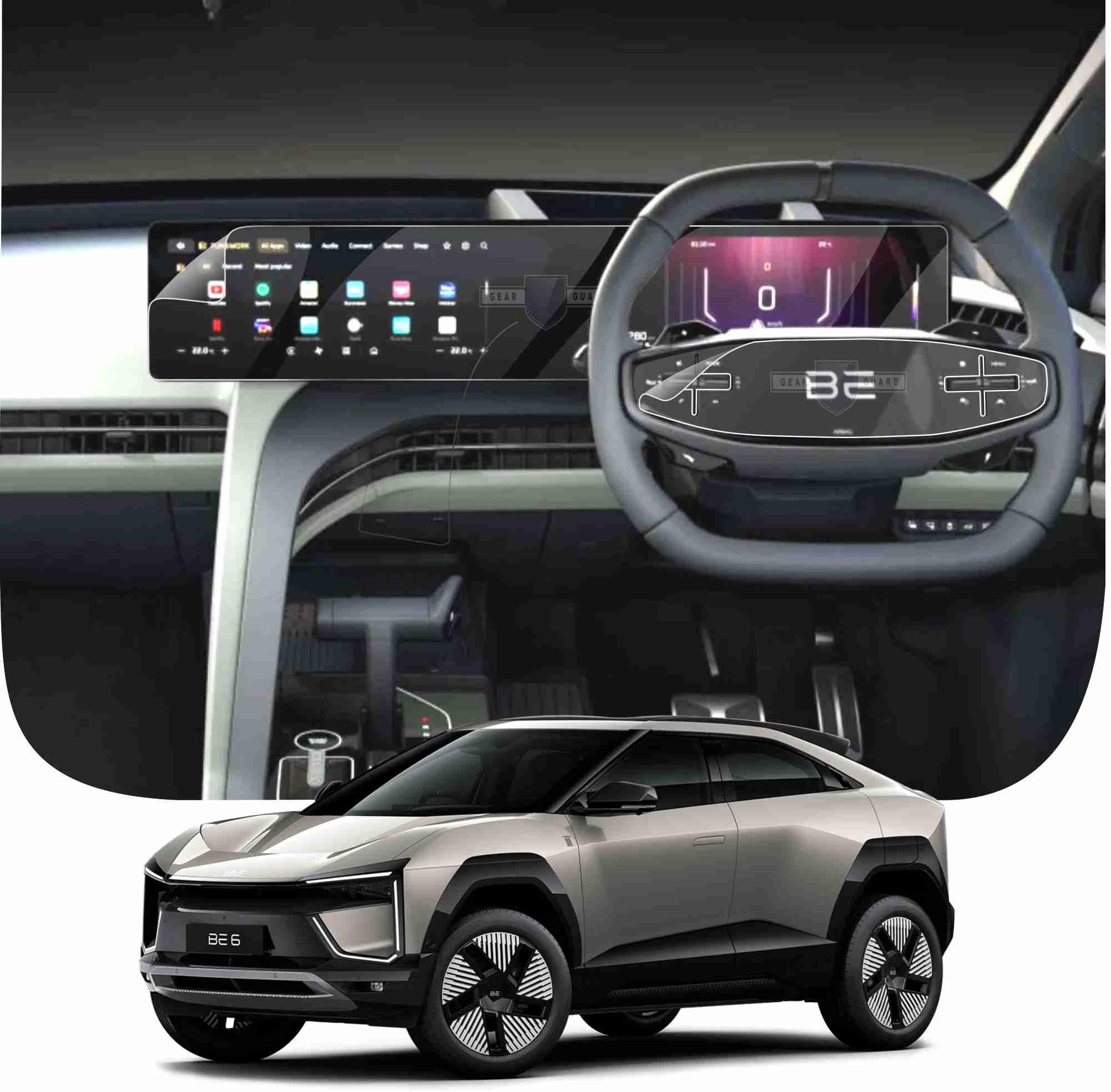 Gear Guard Screen Protector for Mahindra BE 6 | Infotainment System & Steering Protection Film | Clear Company Fitted Guard with Microfiber Cloth & Duster | Premium Car Accessories-image-5