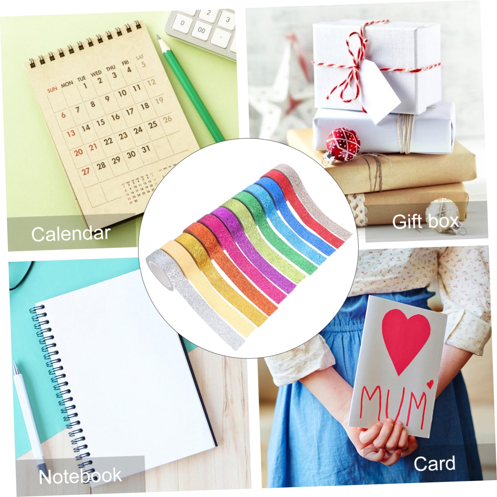 TEHAUX 24 Rollos Cinta washi Brillar Pegatinas Extra Ancho arcoíris Cinta magnética Cinta Adhesiva Cintas de Cuentas a Mano Cinta de Diario Navidad Decorar Japón Cinta de Papel