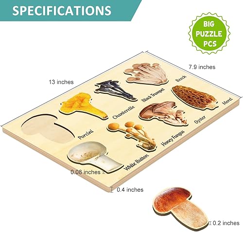 Miniatura 2 de Rompecabezas de madera con forma de hongo, rompecabezas Montessori para niños de 3 a 5 años, rompecabezas de hongos, juguetes de otoño para niños