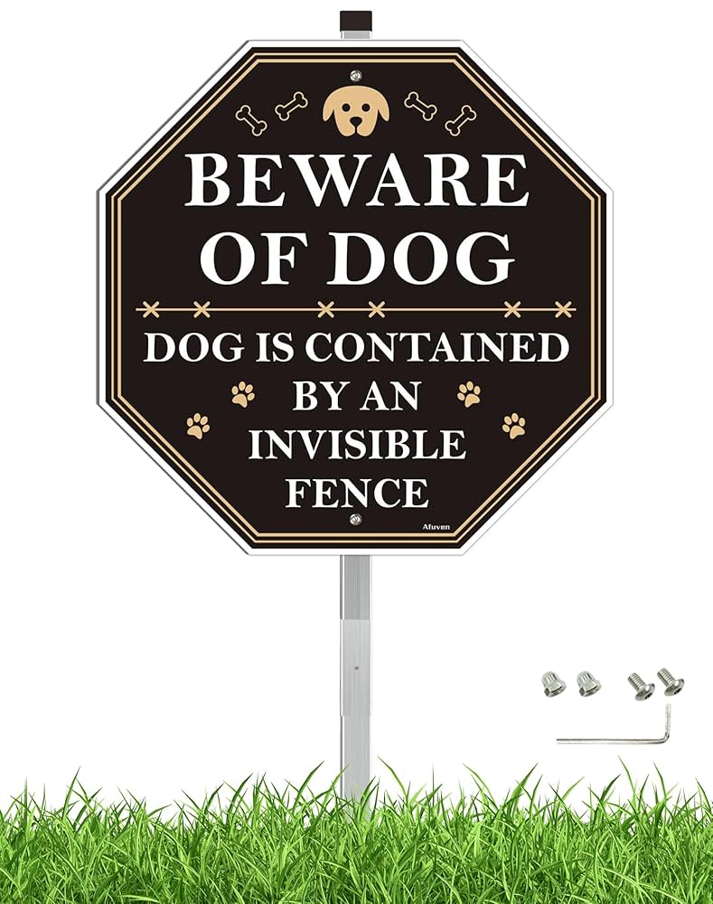 2-Pack Invisible Fence Dog Warning Signs | Reflective Aluminum Yard Signs 12x6 Inches