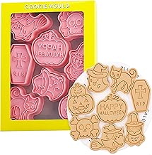 Sizkii 8Pcs Halloween Cookie Cutters With Plunger Stamps Set, Happy Halloween Ghost Pumpkin Witch Pressable Biscuit Stamp Baking Mold, Cookie Embosser Cake Decorating Tool Baking Supplies Fondant Mold (Halloween)