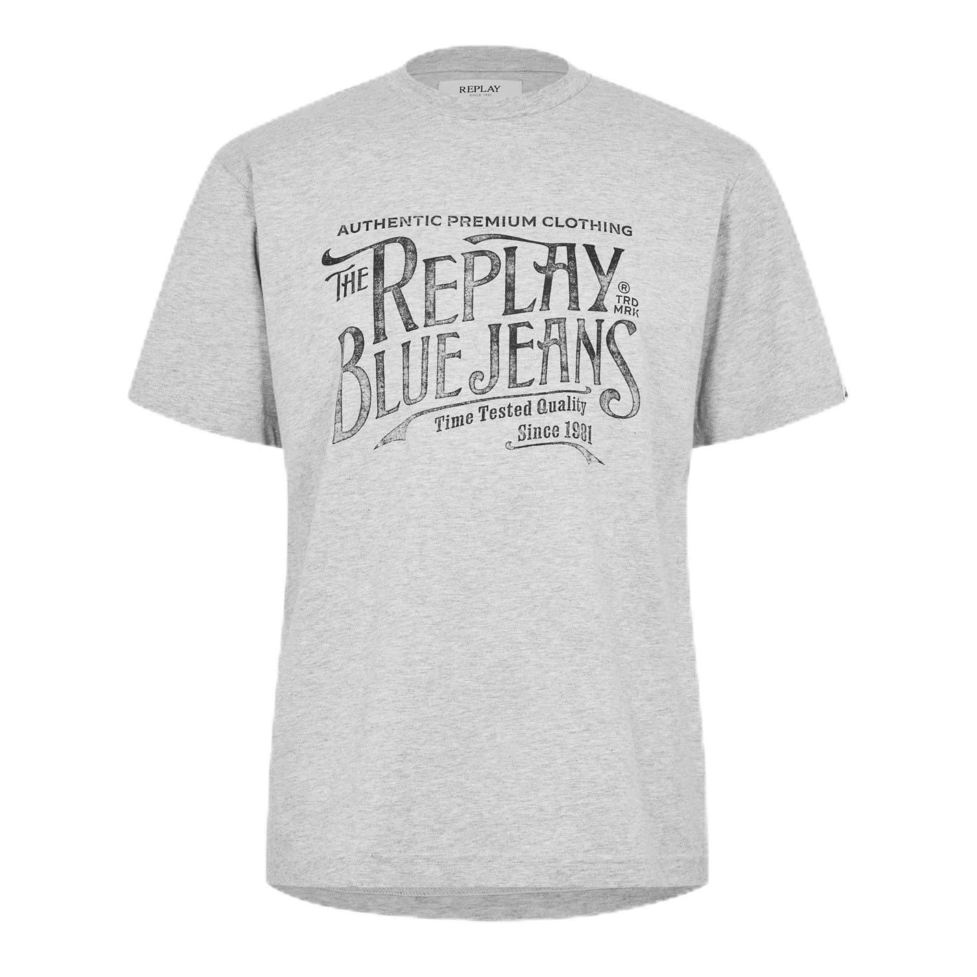Replay Men's Regular Fit Cotton T-Shirt, M08 Light Grey Melange..., XXL
