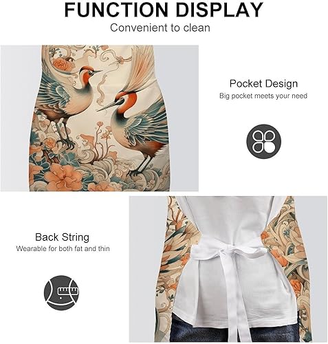 Miniatura 6 de MUSM Apron for Adults - 27.6 X 31.5 Inch, Heavy-Duty Polyester Aprons with Two Large Pockets, Waterproof Painted Bird Pattern Kitchen Apron for