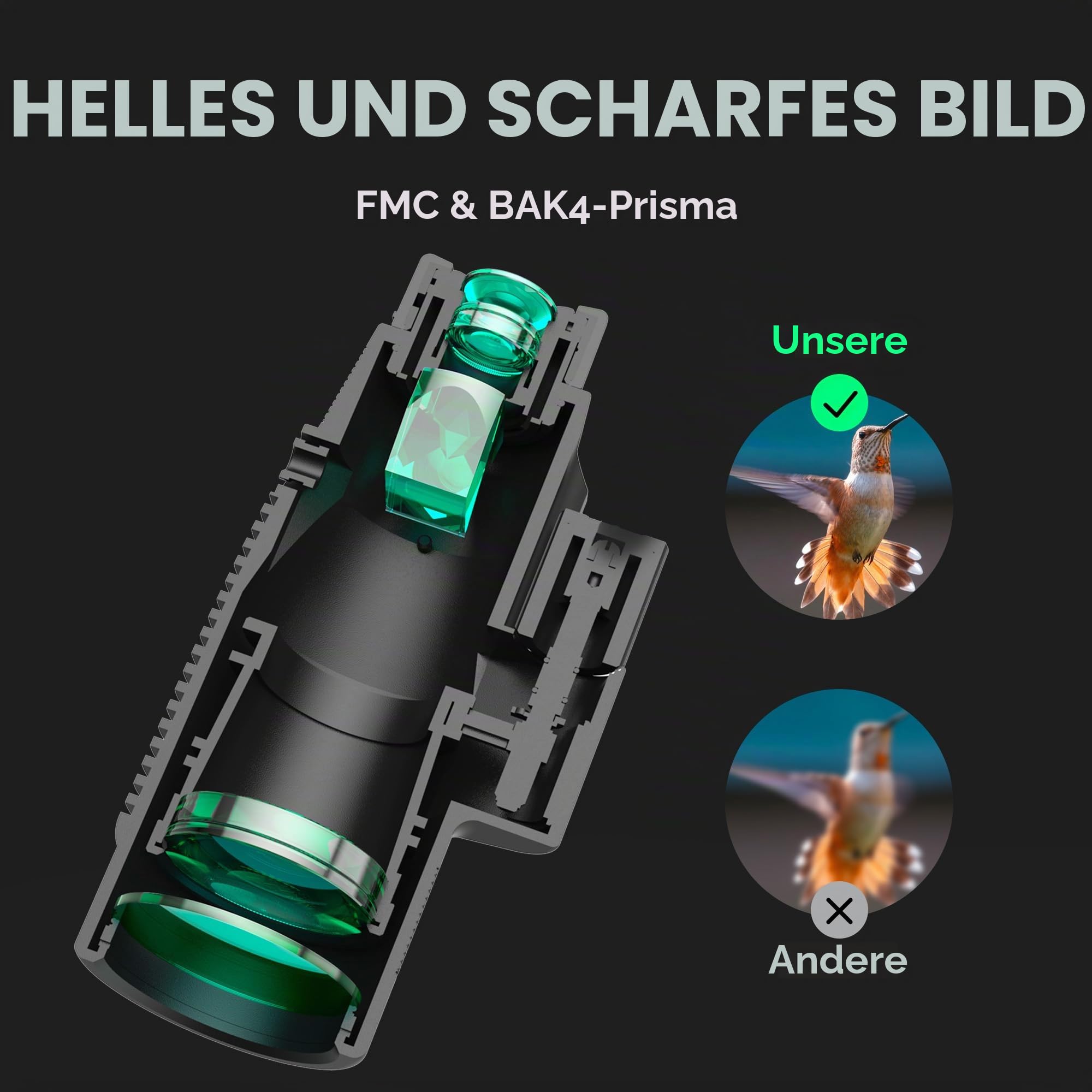 Gosky 15x52 HD Monokular für Erwachsene - High Powered mit Stativ, BAK4 Prisma & FMC-Objektiv, Bluetooth Kamera Fernbedienung - Kompakt für Jagd, Vogelbeobachtung, Wandern