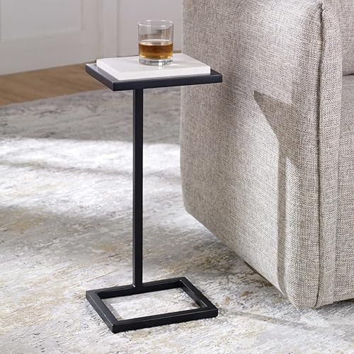 Miniatura 4 de Moss + Fig Martini - Mesa auxiliar de mármol blanco y negro satinado (mesa de pedestal moderna de 10 pulgadas de ancho x 23 pulgadas de alto x 8