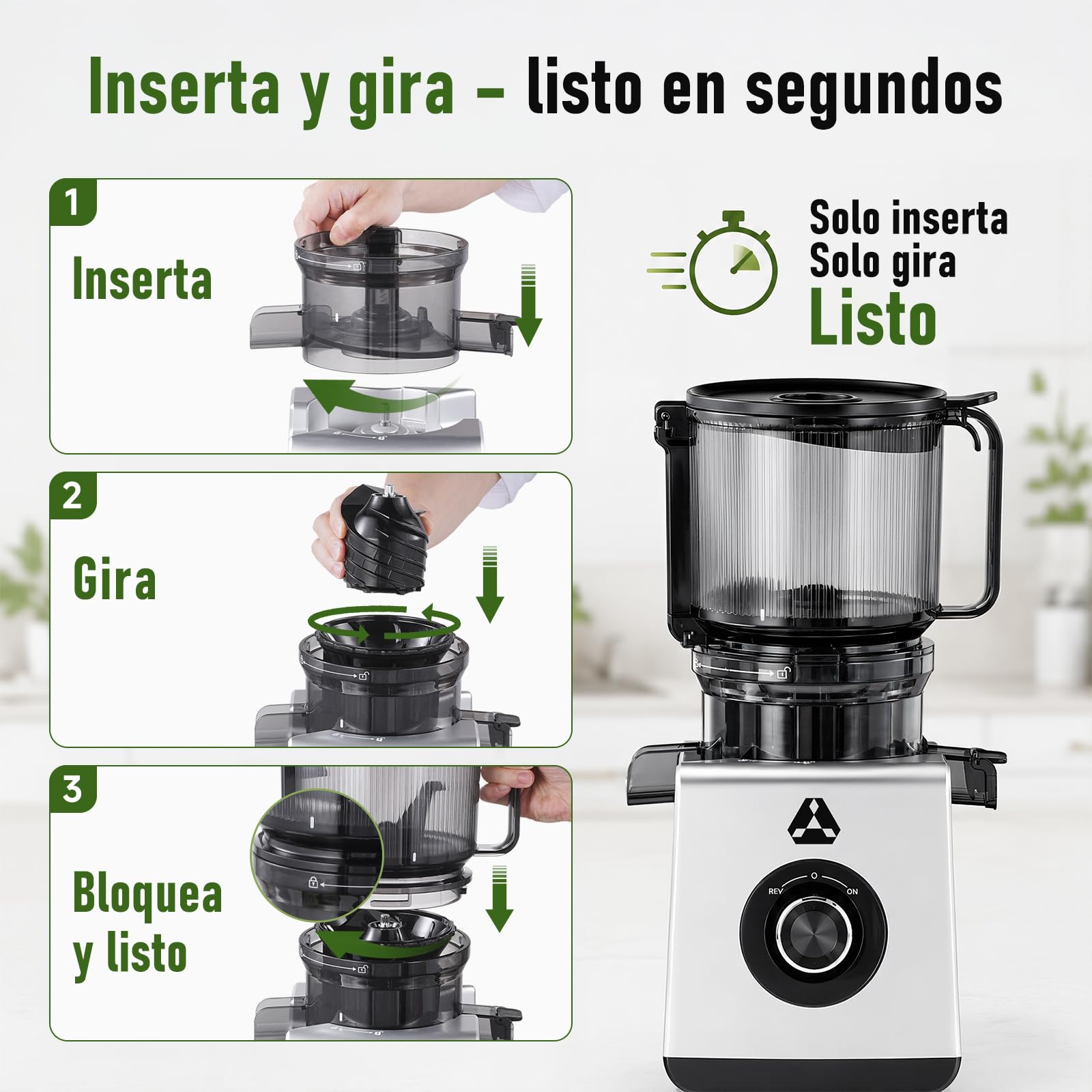 AAOBOSI Extractor de Zumos Prensado en Frío, Slow Juicer con Boca XL 165 mm | para Frutas y Verduras Enteras, Capacidad de 2,5L, 2 Filtros (Zumo, Sorbete y Leche Vegetal), Fácil de Limpiar, Silencioso