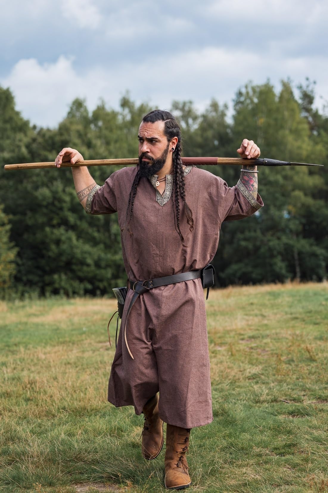 Wikingowie tunika, średniowieczna odzież LARP Richard zielona