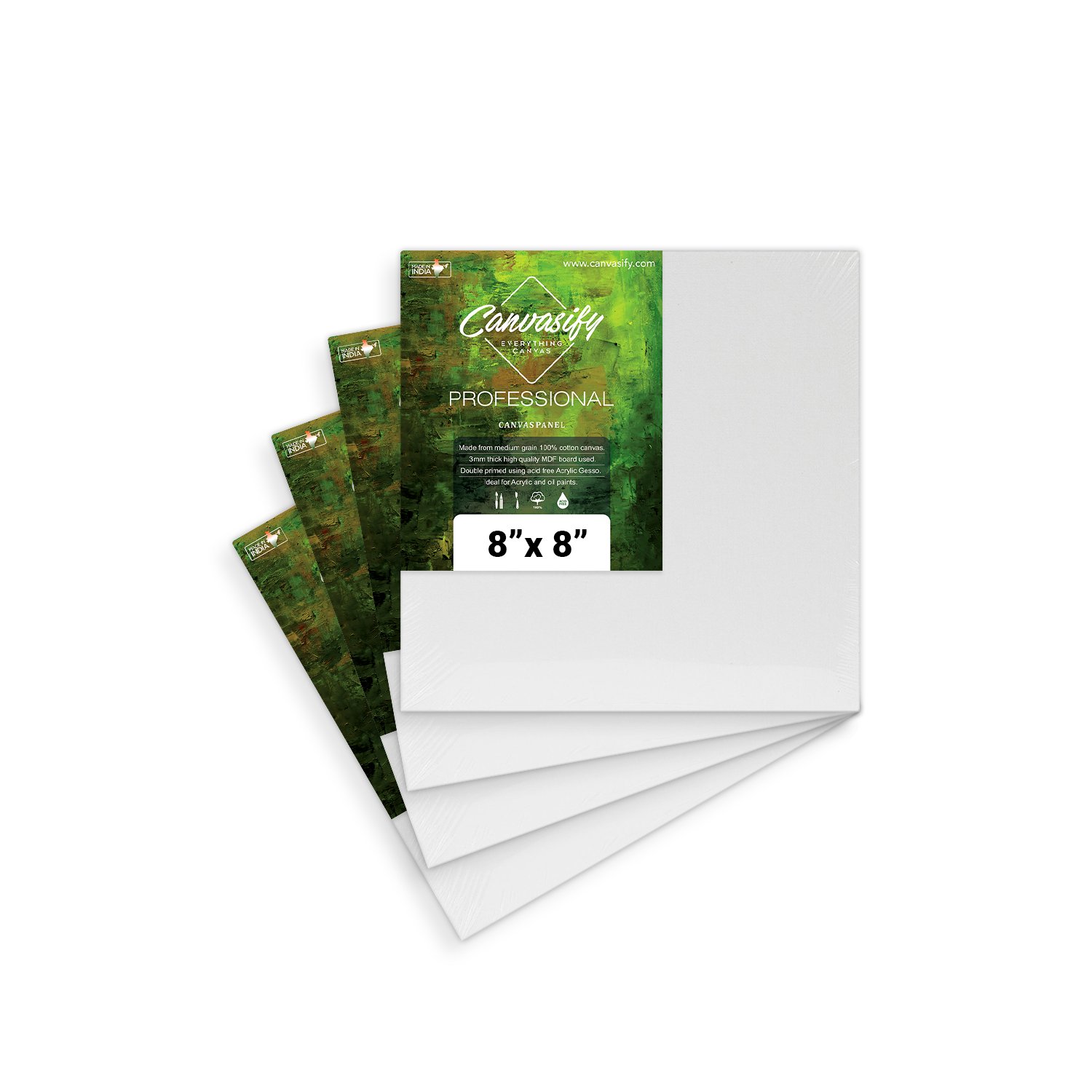 CanvasifyMedium Grain Artist Canvas Board for Painting (8 x 8 Inch) Pack of 4 Canvases