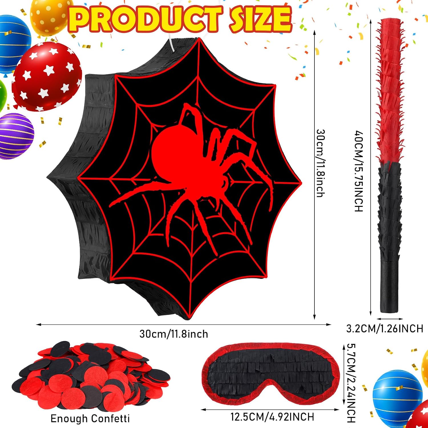 Deekin Spider Piñata for Birthday Party Decoration Small Piñata for Party Favors Birthday Gifts with Blindfold Confetti and Stick for Celebration(Spider Web)
