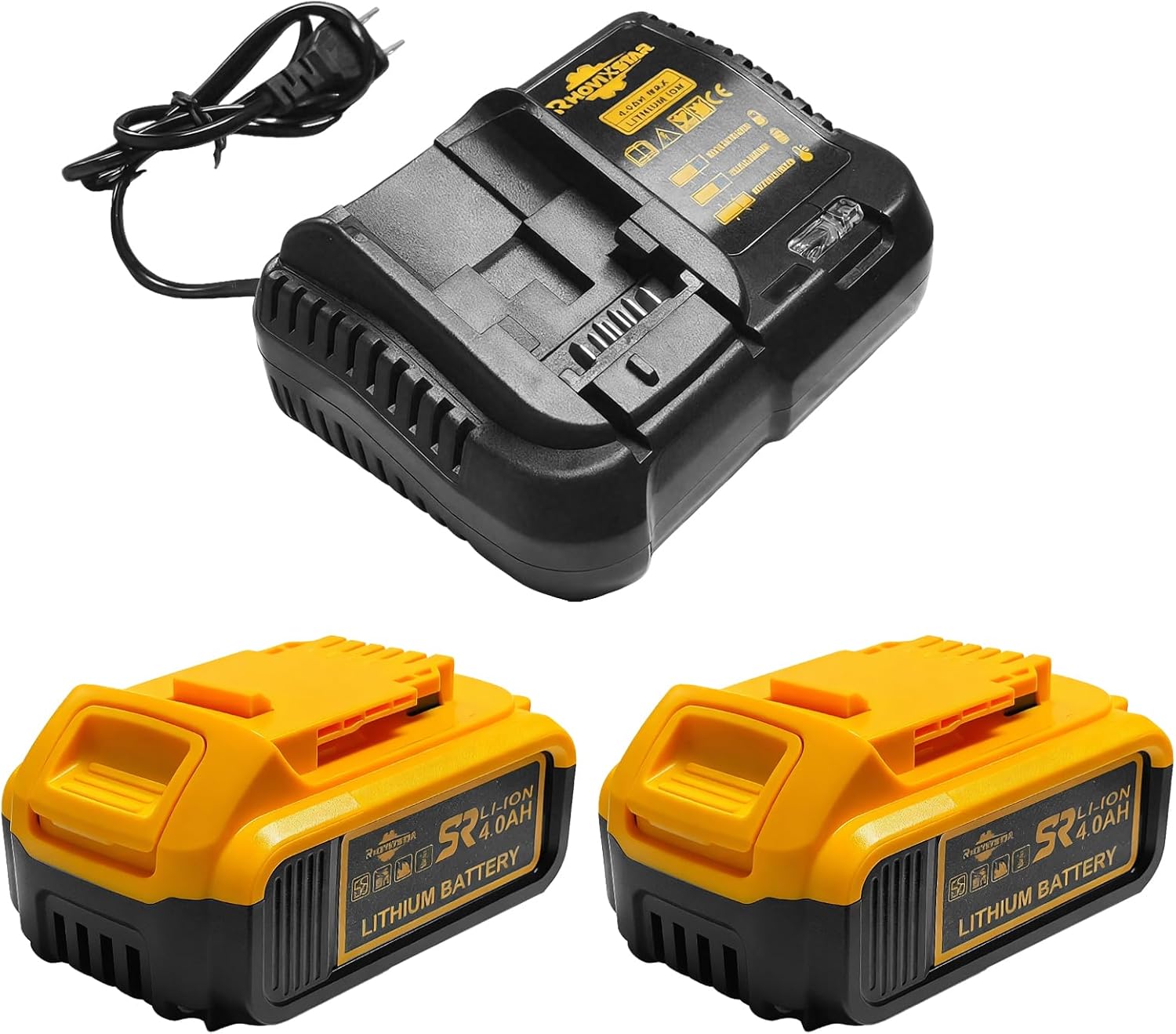 2 Pack 4.0Ah Replacement for Dewalt 20V Max Battery, Rhovixster Lithium Ion Batteries Compatible with Dewalt 20V Batteries DCB205 DCB203 DCB206 DCB204 DCB200 DCB201 for Cordless Power Tools
