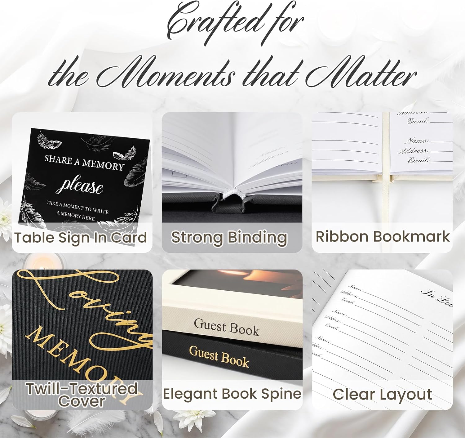 Funeral Guest Book, in Loving Memory Sign in Book with Photo Slot