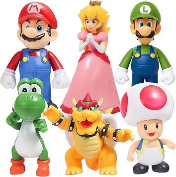 Mario Action Figures Set, 6 Inch Cartoon Character Figures Toys, Classic Plumber Bros Collectible Figurines Set for Display, Cake Toppers, Gift Ideas
