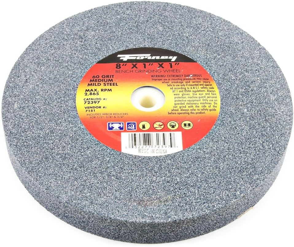 Forney 72398 Bench Grinding Wheel, Vitrified with 1-Inch Arbor, 36-Grit, 8-Inch-by-1-Inch