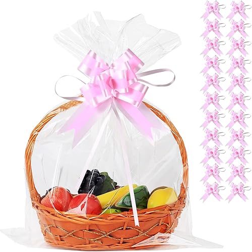 UltraOutlet Paquete de 50 bolsas grandes de celofán de 18 x 24 pulgadas, cesta de regalo de celofán transparente, 2.3 mil de grosor, bolsas de