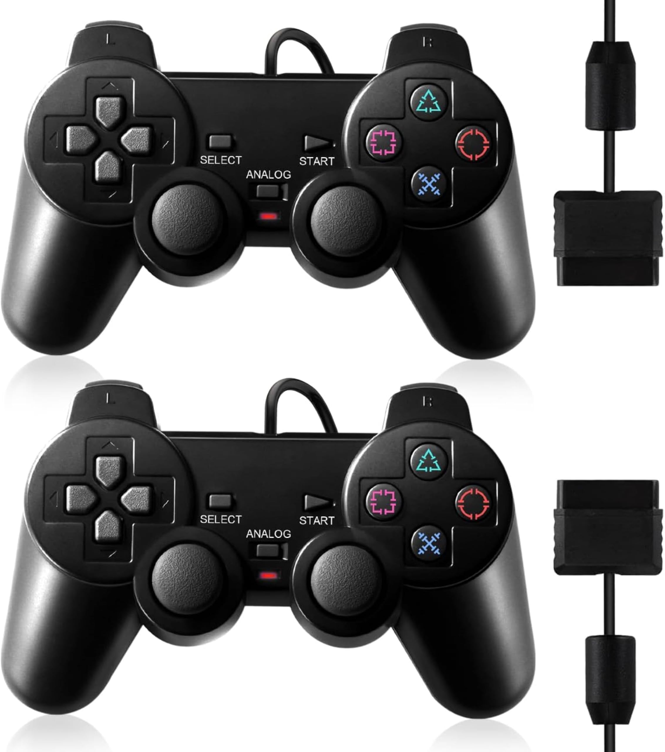FLLAGG20 | 2X Manette filaire Compatible avec PS2, noir | Compatible PS2, PS1, PSX | Double vibration, boutons analogiques, prise en main ergonomique | Expérience de jeu Joystick Controller