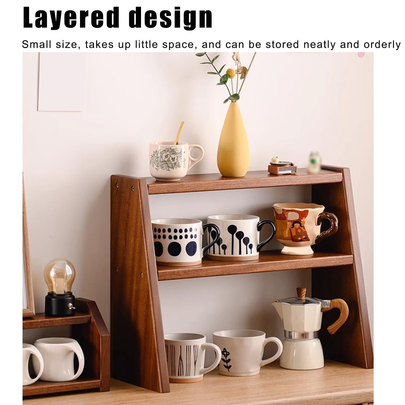 Generisch Tassenablage, Tischregal aus Holz – Mehrzweck-Kaffeebecherhalter und Gewürzorganizer für Küche und Esszimmer – Tischaufsteller (49 x 19 x 39 cm)