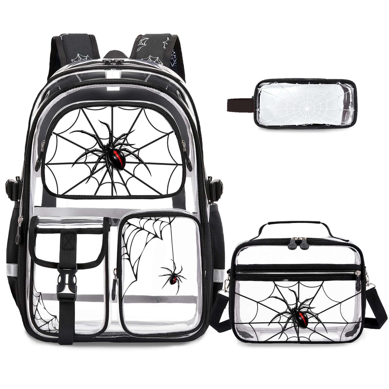 Spider Web Clear Backpack for Boys 3PCS with Lunch Bag Pencil Case