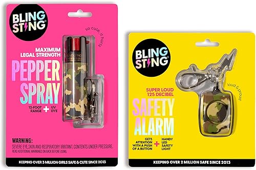 Miniatura 7 de BLINGSTING Kit de defensa personal  Grado profesional, espray de pimienta de máxima resistencia con tinte de marcado UV y mini alarma de seguridad