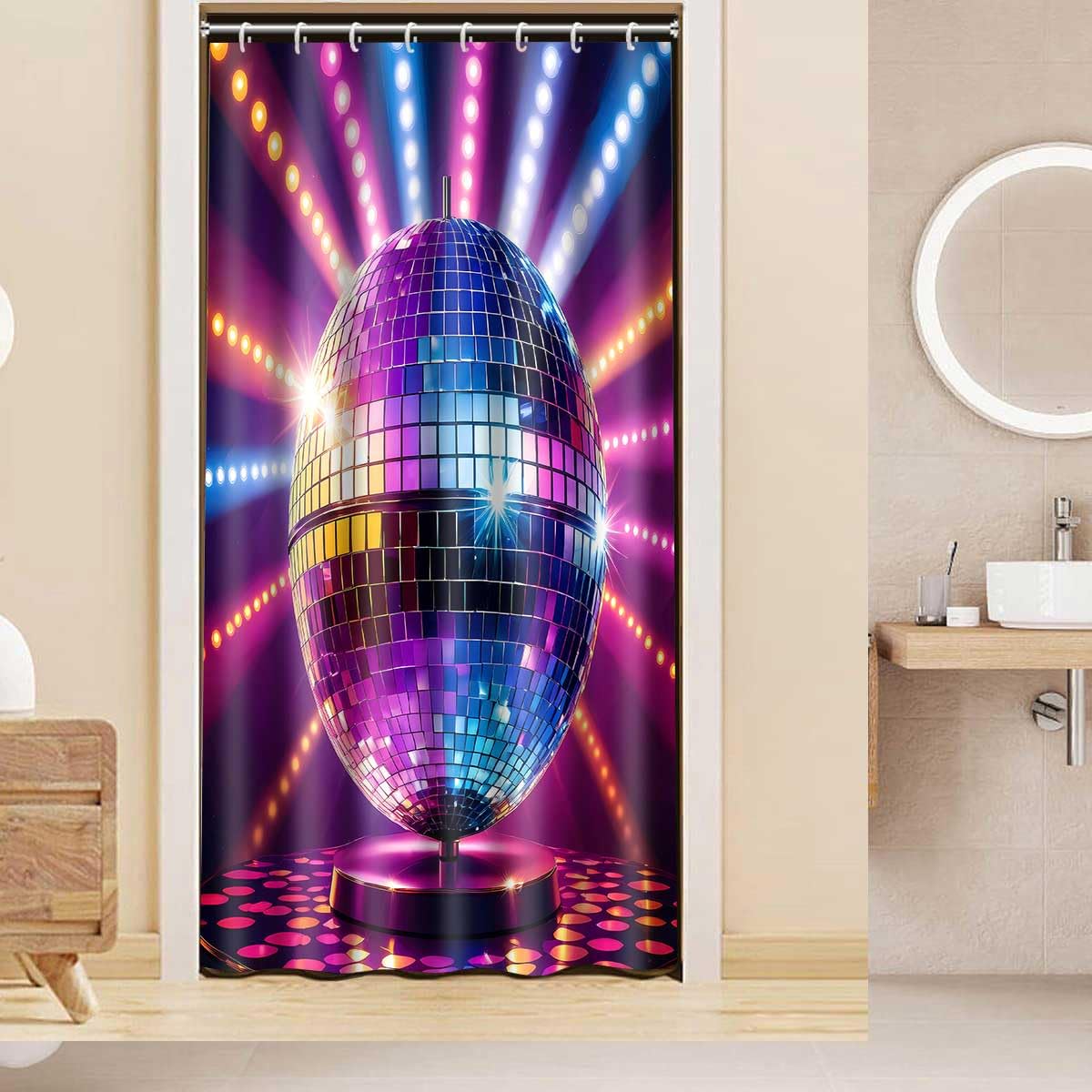 PAEOT Duschvorhang Discokugeln Design – Retro 60er/70er/80er Party-Look | 183 X 183 Cm, Polyester, Mit 12 Haken