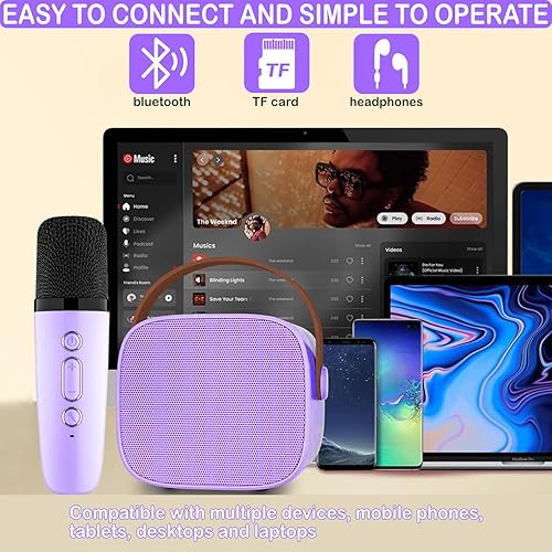 Miniatura 4 de Mini máquina de karaoke para niños y adultos, juguetes para niños y niñas, regalos para niñas y niños, altavoz Bluetooth con 1 micrófono inalámbrico