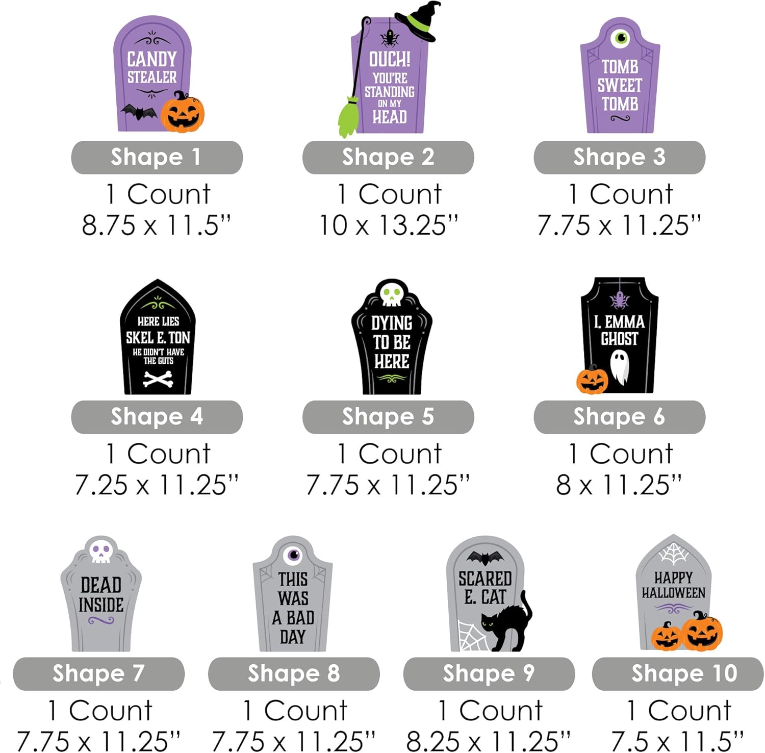 Big Dot of Happiness Cute and Colorful Tombstones - Lawn Decorations - Outdoor Kids Halloween Party Yard Decorations - 10 Piece