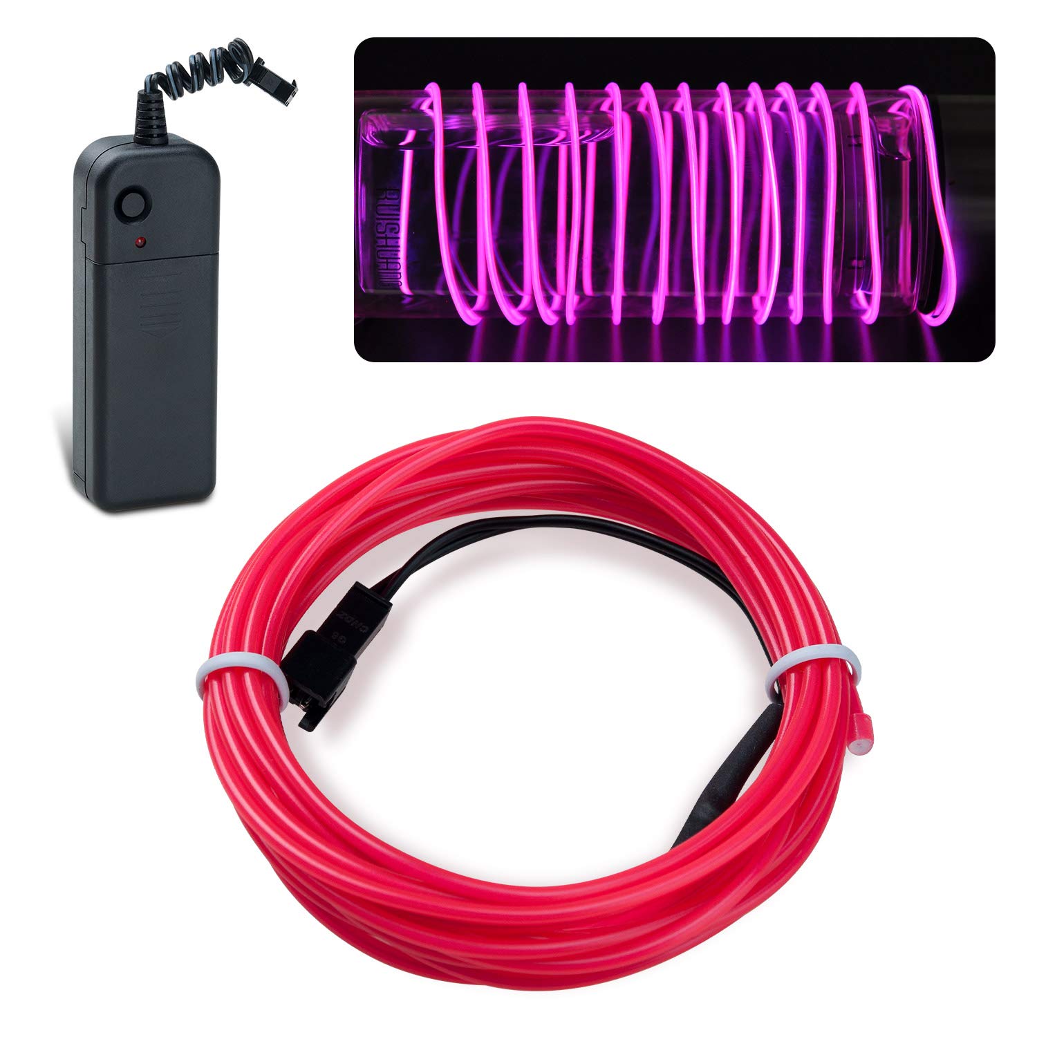 lychee 9ft EL Wire Neon Glowing Strobing Electroluminescent Light El Wire w/Battery Pack for Parties, Halloween Decoration (Pink)