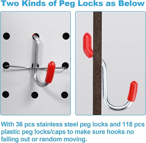 Miniatura 3 de BetzFord 60 ganchos surtidos para tablero de clavijas con cubos de tablero de clavijas más 154 cerradurastapas para tablero de clavijas de 14