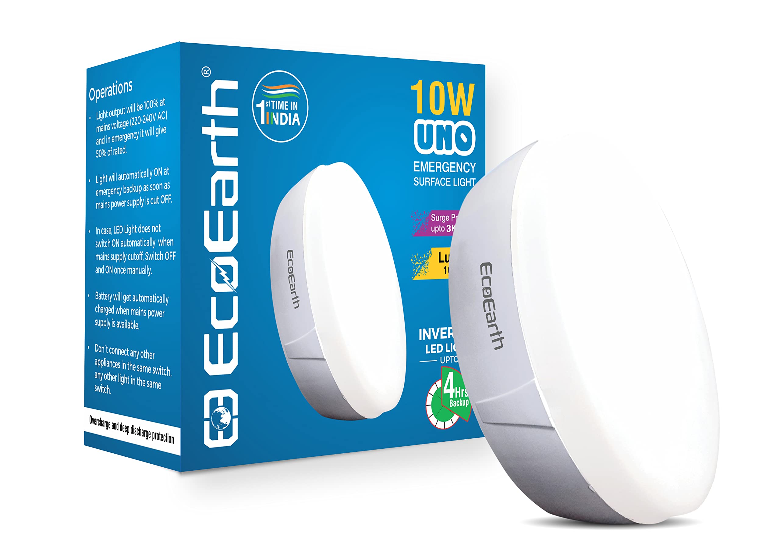 EcoEarth Uno 10W Rechargeable Emergency Inverter LED Surface Downlight Cool Day Light 6500K Pack of 1 (B09PBWS1QS) Amazon Price History, Amazon Price Tracker