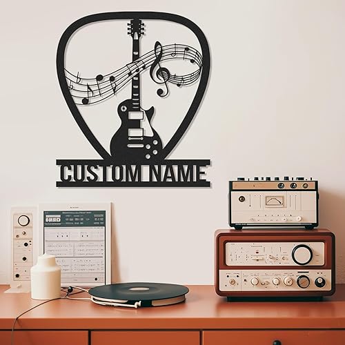 Miniatura 10 de Letrero de metal personalizado de guitarra, letreros de metal personalizados, decoración de pared de notas musicales, arte de pared divertido con